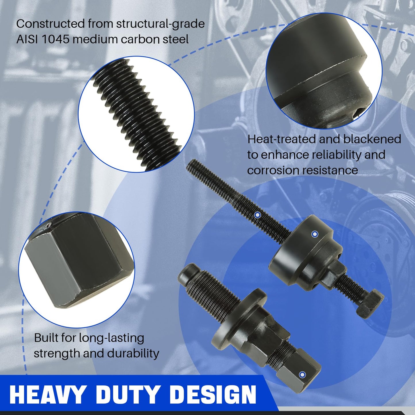 DASBET Power Steering Pump Pulley Removal Tool, Power Steering Pump Pulley Puller/Installer Tool Set Pump Pulley Puller Remover and Installer Set Compatible with Ford, GM, VW and Chrysler Vehicles