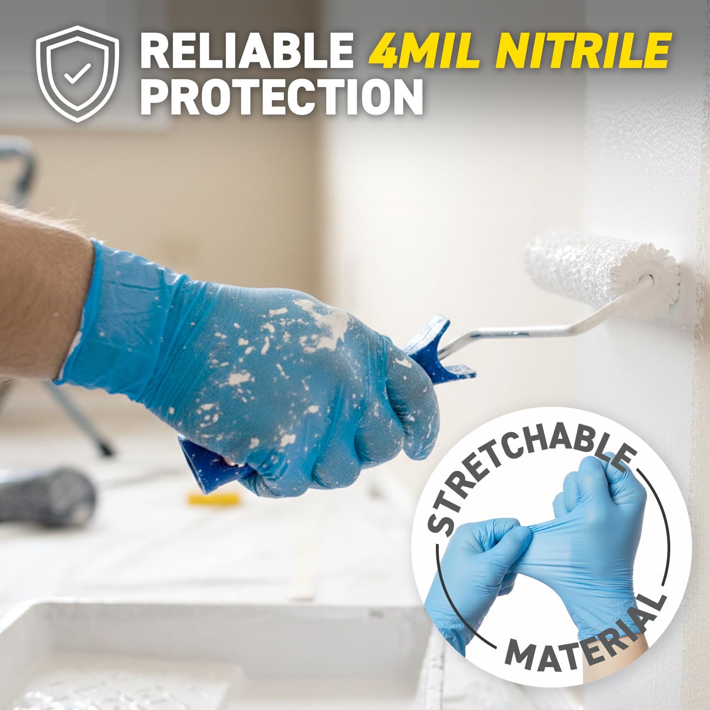 72HRS Nitrile Disposable All Purpose Gloves - 4 mil, Latex Free and Power Free, Food Grade Multipurpose Gloves (200 Pieces, Large)