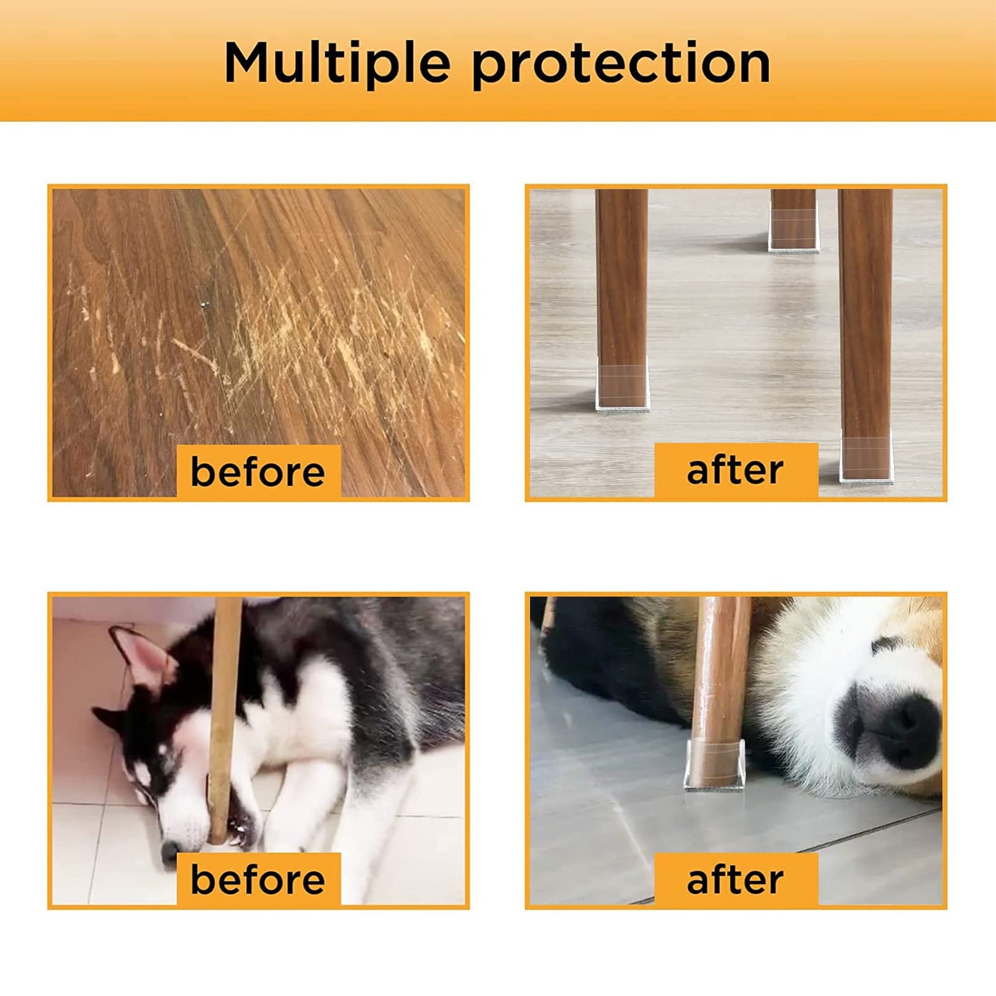 Clear Square Chair Leg Protectors Hardwood Floors, 16Pcs Silicone Furniture Legs Caps to Prevent Floor from Scratches and Reduce Noise, Easy to Move(1.5 Inch Transparent).