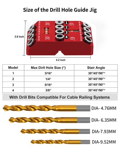 VPSUN Angle Drill Guide Jig with 4 Drill Bits, 30°/45°/90° Multi-Angle Drilling Block for Straight and Angled Holes, Woodworking Corner Drill Guide Tool for Handrails, Decks, Railings, DIY Projects