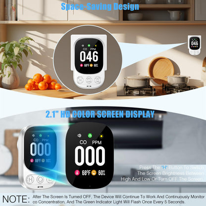 YOJOCK Carbon Monoxide Detector Plug in Wall, 3-in-1 CO Detector with Temperature & Humidity Reference Display, Compact Monitor for Home, RV & Travel