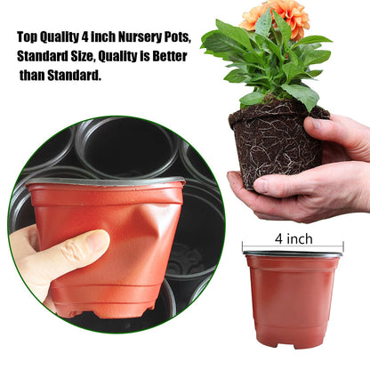Plant Nursery Pots with Humidity Domes, 25 Sets 4 Inch Soft Nursery Pots Quality Ones (25 Red Pots + 25 Clear Lids), Seeds Starter Pots Small Planter Containers