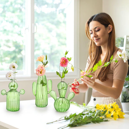 Suwimut 3 Pack Cactus Plant Propagation Station, Mini Terrarium Glass Vases for Indoor Plants, Small Hydroponic Pots for Flowers, Cute Glass Planters Gifts for Women Home Garden Decor