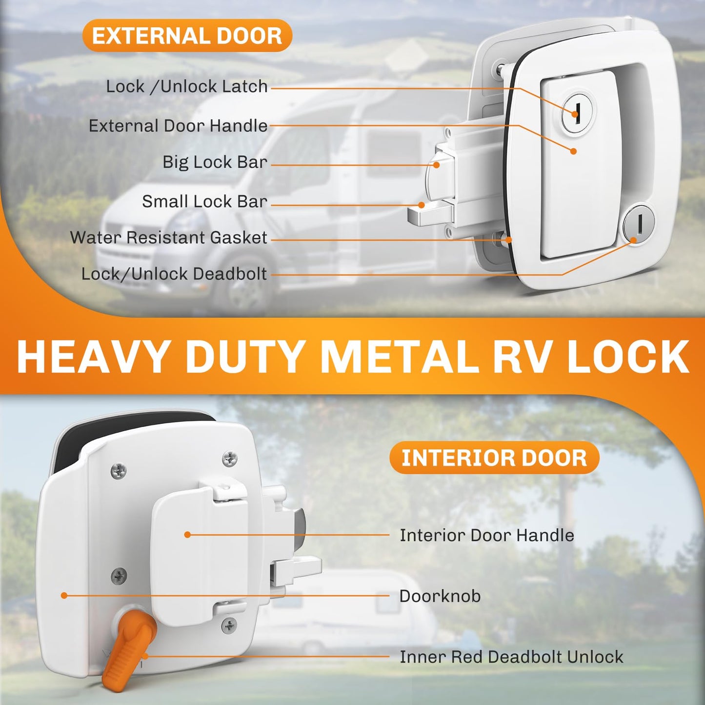 WELLUCK RV Door Lock Replacement with Paddle Deadbolt, 100% Metal Camper Door Latch Handle Lock, RV Entry Door Lock for Camper Horse Travel Trailer Cargo Hauler, Black, Not Key Alike White