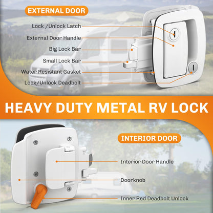 WELLUCK RV Door Lock Replacement with Paddle Deadbolt, 100% Metal Camper Door Latch Handle Lock, RV Entry Door Lock for Camper Horse Travel Trailer Cargo Hauler, Black, Not Key Alike White