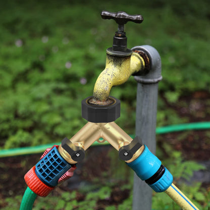 Twinkle Star 2 Pack Garden Hose Splitter 2 Way, Heavy Duty Brass Connector Tap Splitter, Y Connector Brass Garden Hose Adapter with 2 Valves