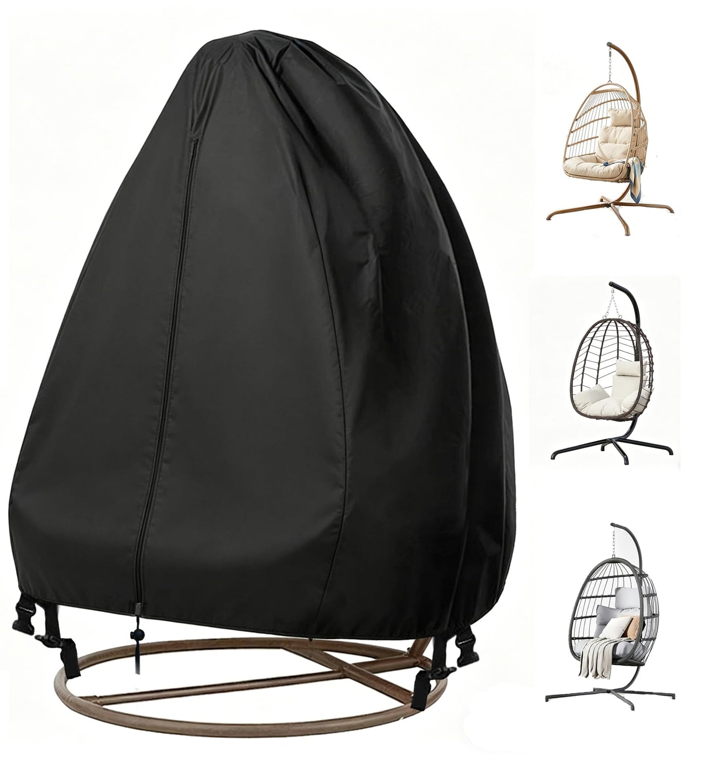 【Upgraded】 Patio Hanging Chair Covers with Zipper, Durable Large Wicker Egg Swing Chair Covers, Waterproof Heavy Duty Weather Resisatnt Outdoor Chair Cover, Windproof