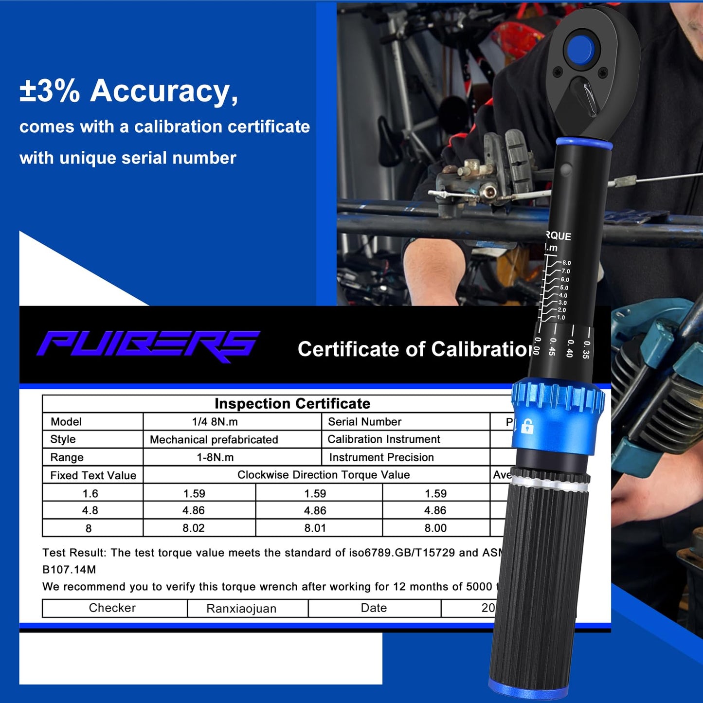 PUIBERS 1/4" Drive Small Torque Wrench, 1-8 Nm,Dual-Direction 72-Tooth Click Torque Wrench Newton Meter for Bikes, Electronics, Small Engine Repairs, and Delicate Fasteners
