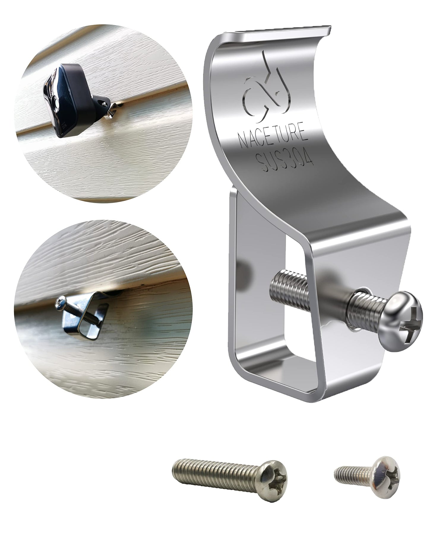 Vinyl Siding Screws Clips Hook - 18 Pack Heavy Duty No-Hole Needed Siding Screws Stainless Steel Hanger for Outdoor Mount Home Security Camera (18) (18 Pack)