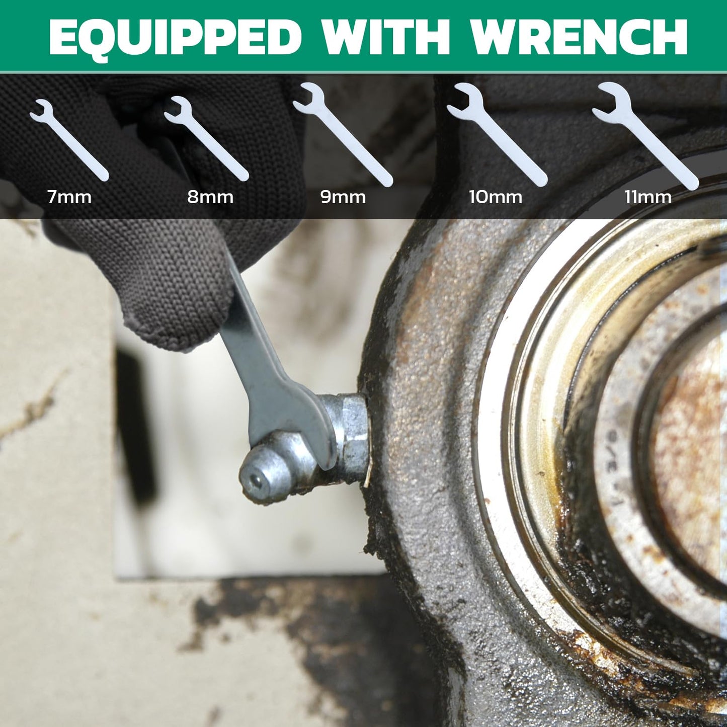 OURU 150PCS Grease Fittings Assortment, SAE & Metric Zerk Grease Fittings Straight 45 90 Degree with Grease Fitting Caps & Wrench Kit(7-11mm) for Grease Gun