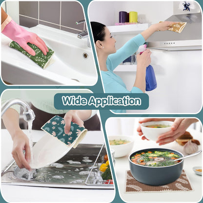 10 Pack Swedish Dishcloths Reusable- Cellulose Cotton Swedish Dish Towels Washable Kitchen Cloths with Hanging Clips, Reusable Paper Towels No Odor for Cleaning Dishes Home Decorative