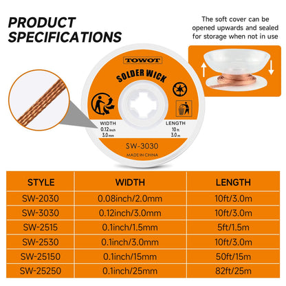 TOWOT Solder Wick, Desoldering Braid, Flux Wick, and Desoldering Wicks - Efficient and Professional Solder Removal SolutionSolution