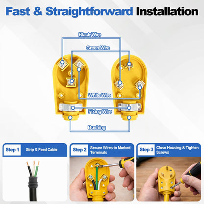 30 Amp RV Plug Male and Female Plug Receptacle Set with Handle RV Receptacle Plug Set Electrical Plug Adapter 55245 US Plug 125V Yellow