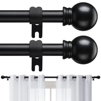 2 Pack Curtain Rods for Windows 28 to 48 Inch, 5/8 Inch Small Matte Black Curtain Rod For Bathroom, Living room, Kitchen(size：28-52 Inch)