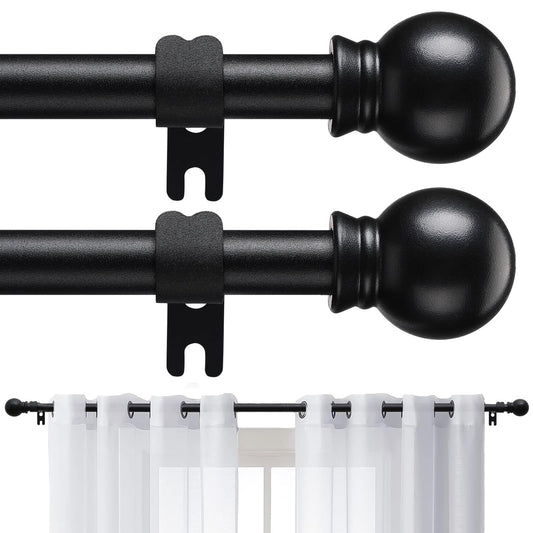 2 Pack Curtain Rods for Windows 28 to 48 Inch, 5/8 Inch Small Matte Black Curtain Rod For Bathroom, Living room, Kitchen(size：28-52 Inch)