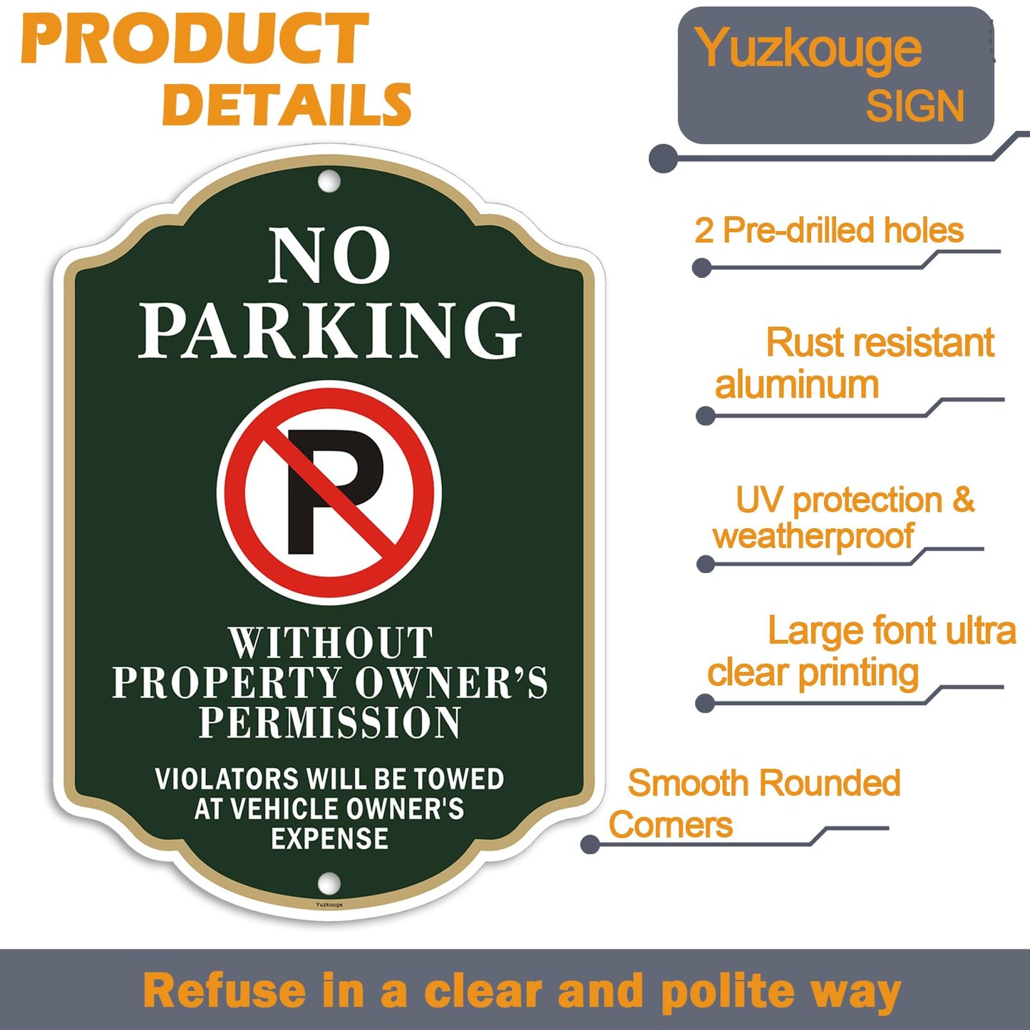 Yuzkouge No Parking Sign, Violators Will Be to Towed at Vehicle Owner’s Expense - 2 Pack, 12” x 18” Rust Free Aluminum Sign, Weatherproof, Fade Resistant