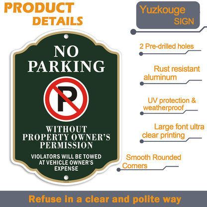 Yuzkouge No Parking Sign, Violators Will Be to Towed at Vehicle Owner’s Expense - 2 Pack, 12” x 18” Rust Free Aluminum Sign, Weatherproof, Fade Resistant