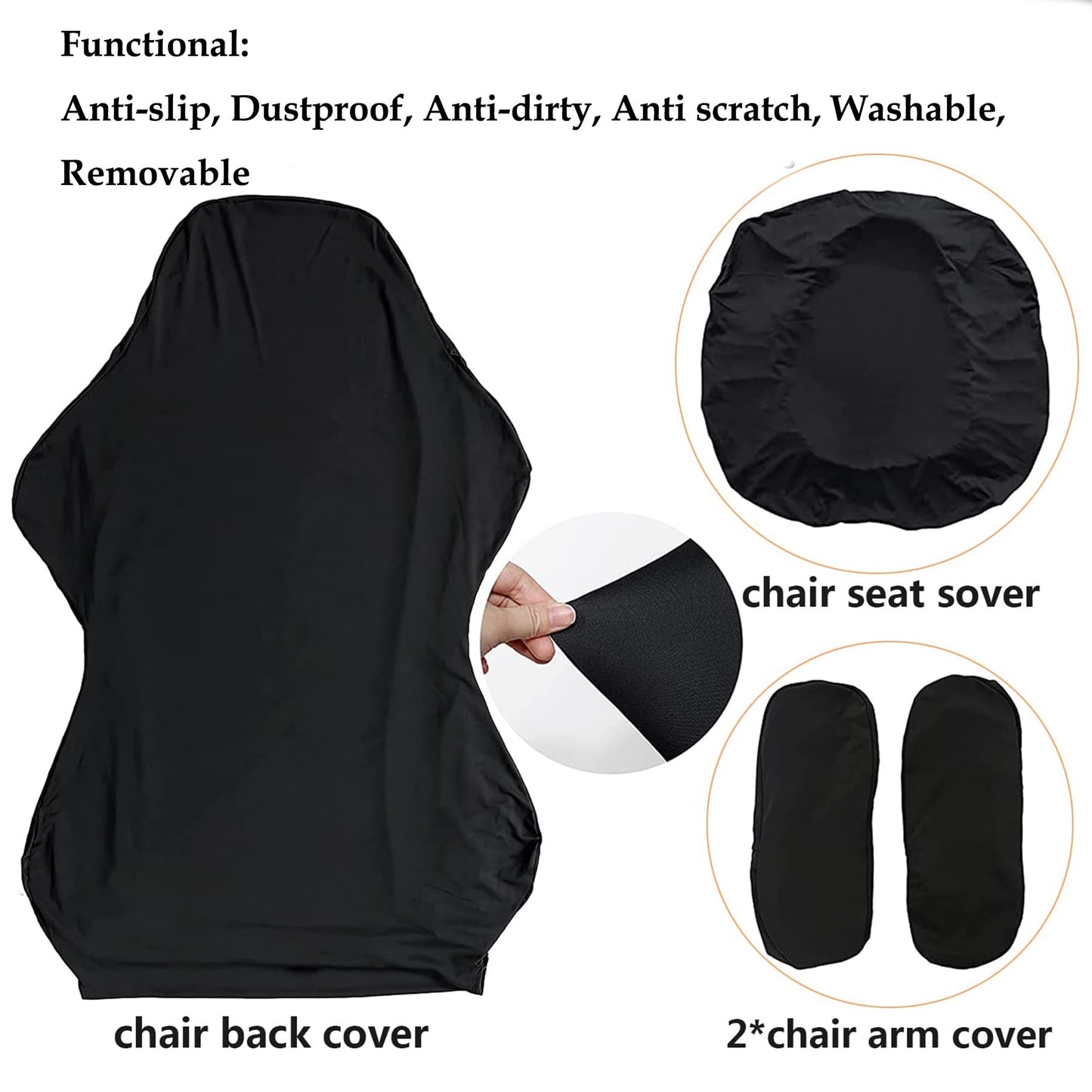 Gaming Chair Covers, Leather Computer Reclining Racing Ruffled Gamer Chair Protector, Stretchable Washable Stylish Slipcovers for Leather Computer Gamer Chair Protector (Black)