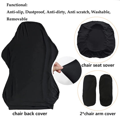 Gaming Chair Covers, Leather Computer Reclining Racing Ruffled Gamer Chair Protector, Stretchable Washable Stylish Slipcovers for Leather Computer Gamer Chair Protector (Black)