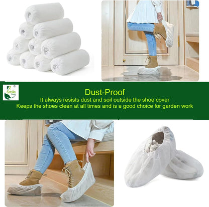 EZ Shoe Covers Disposable Non-Slip, 100Pcs/Pack(50 Pairs) Disposable Boot Cover for Indoors - Outdoors Recyclable Covers Fits Most Shoes (White)