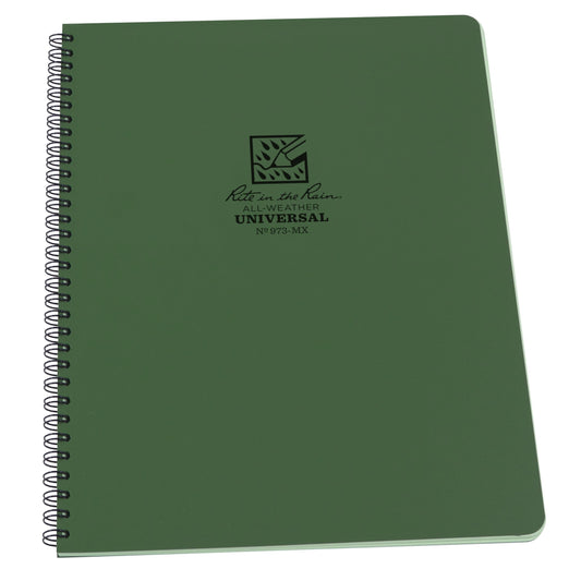 Rite in The Rain Weatherproof Side Spiral Notebook, 8.5" x 11", Green Cover, Universal Page Pattern (No. 973-MX)