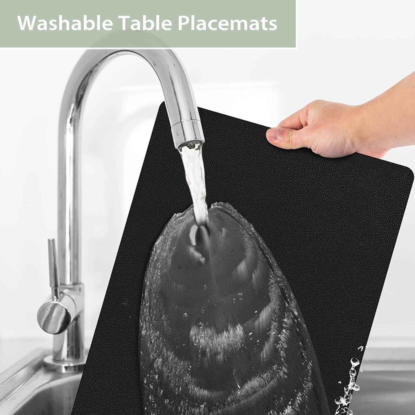 BARTHKIT Placemats Set of 6, Heat Resistant Luxury Leather Placemats Double Layer, Waterproof Table Mats Easy to Clean for Dining Room Kitchen Coffee Office Table, Black