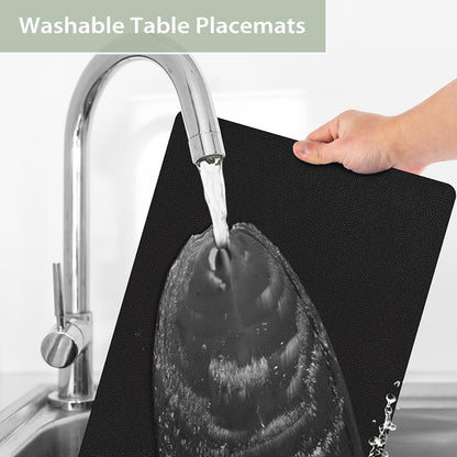 BARTHKIT Placemats Set of 6, Heat Resistant Luxury Leather Placemats Double Layer, Waterproof Table Mats Easy to Clean for Dining Room Kitchen Coffee Office Table, Black