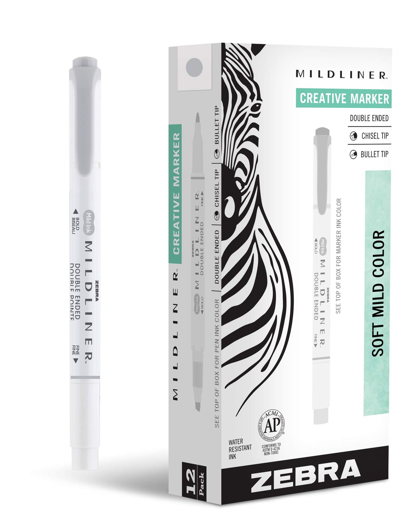 Zebra Pen MILDLINER Dual-Tip Highlighters, Broad and Fine Tips, Ideal for Bible Highlighting, No Bleed, School Supplies, Teacher Supplies, and Office Supplies, Mild Grey Ink, 12-Pack (78110upc)