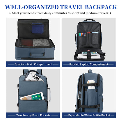 Travel Backpack 15.6 inch Laptop Backpack Waterproof Carry On Backpack Flight Approved Weekender School Backpack for Men Women