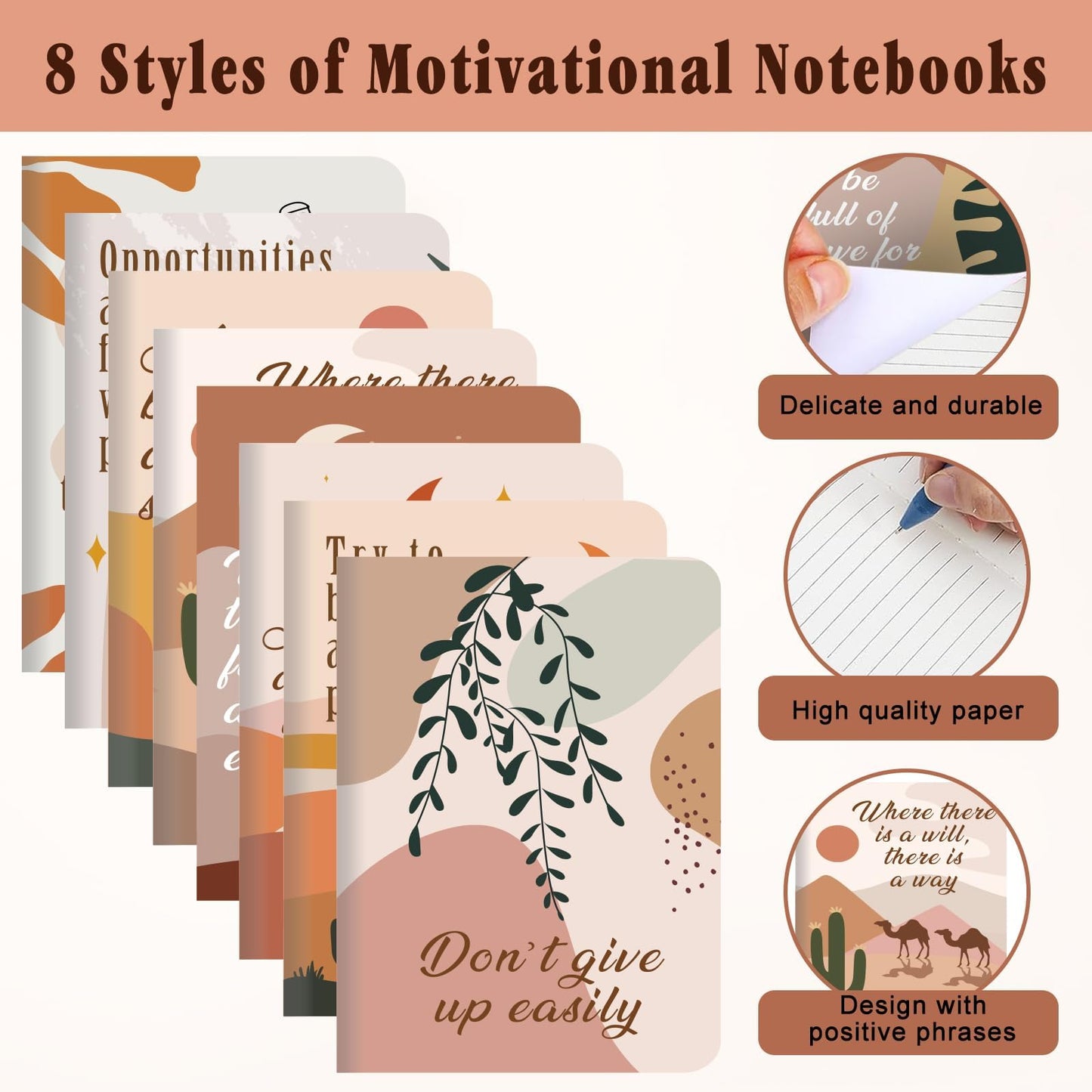 64 Pcs Motivational Mini Notebooks Bulk Set,16Pcs Motivational Quote Notebooks,16Pcs Ballpoint Pens,16Pcs Keychains,16Pcs Packaging Bags,Thank You Gifts for Teacher Colleagues