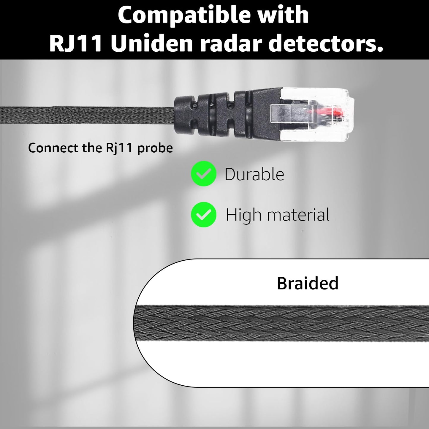 Sousery 1PC RJ11 Replacement Mirror Wire Power Cord for Uniden Radar Detectors，Fits R4 R3 R1 R7 DFR7 R8 Model(3005201U)