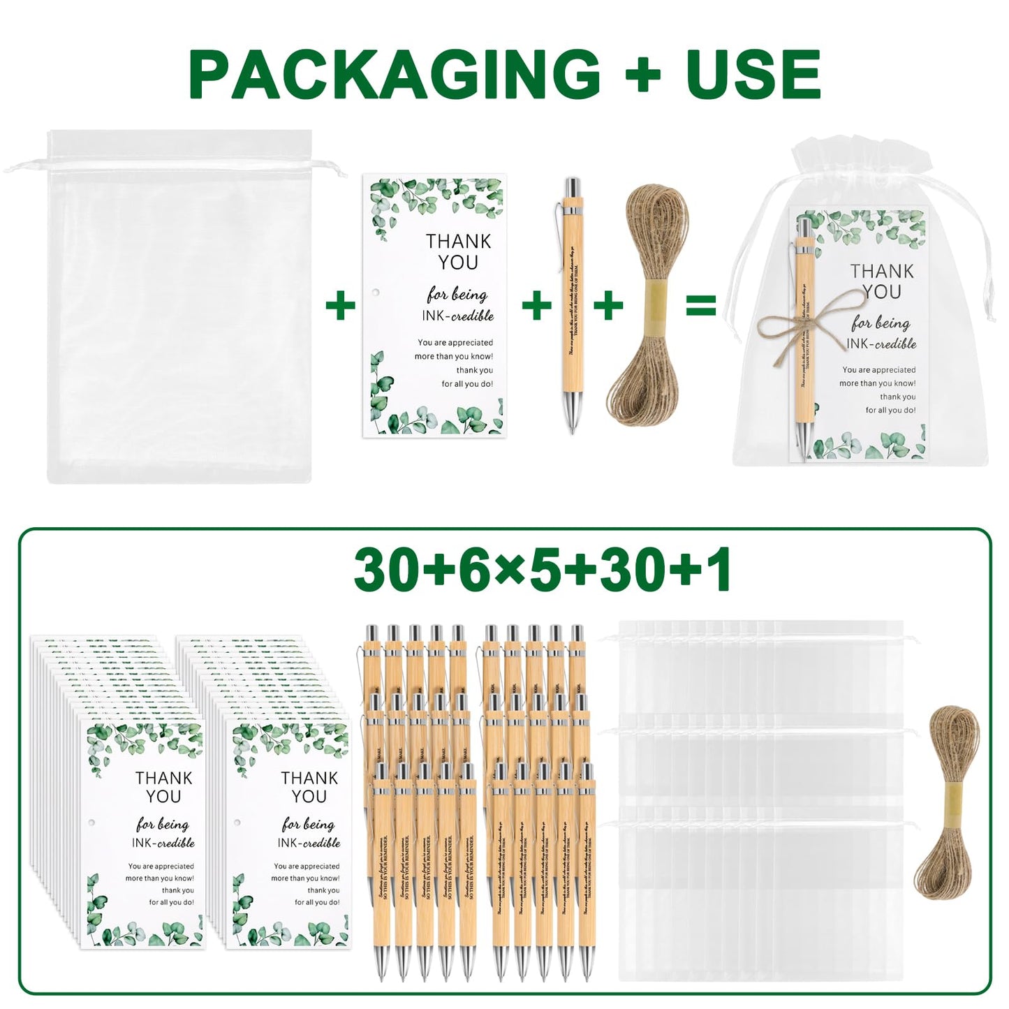 30 Pcs Thank you Inspirational Pens Bulk Gifts, Employee Appreciation Gift Motivational Quote Ballpoint Pens with Organza Bags and Thank You Cards for Teacher Student Coworkers Staff Gifts (8-30Pcs)