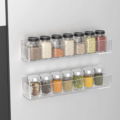 PMMASTO Adhesive Spice Rack Organizer for Cabinet, Acrylic Spice Rack Wall Mount, Space-Saving Spice Organizer Wall Spice Rack for Kitchen Cabinet, Cupboard, Countertopor Pantry Door (Clear - 2 PACK)