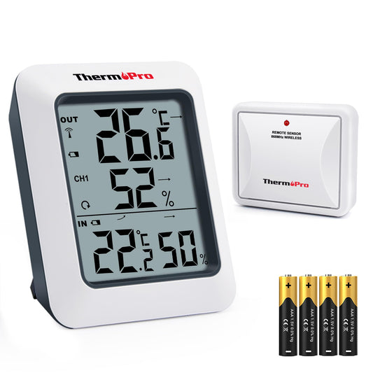 ThermoPro TP60B Digital Hygrometer Indoor Outdoor Thermometer Wireless Temperature and Humidity Gauge Monitor Room Thermometer with 500ft/150m Range Humidity Meter