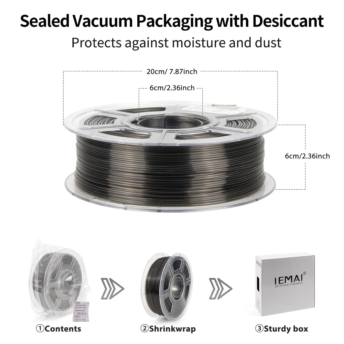 IEMAI Clear PETG Filament 1.75mm 1kg, Crystal Transparent Somke Gray 3D Printer Filament Up to 600mm/s Printing, Tough & Durable for Lampshade, Creative DIY, Home Decor