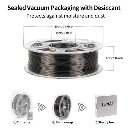 IEMAI Clear PETG Filament 1.75mm 1kg, Crystal Transparent Somke Gray 3D Printer Filament Up to 600mm/s Printing, Tough & Durable for Lampshade, Creative DIY, Home Decor