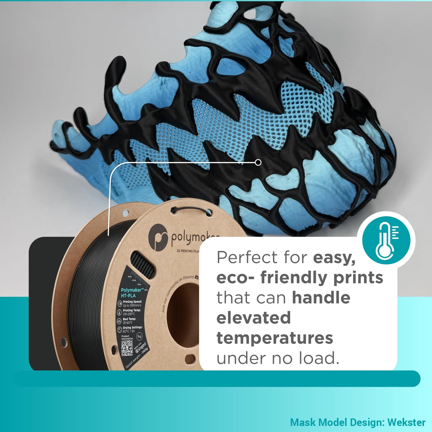 Polymaker HT-PLA Filament 1.75mm Black, High Temp PLA for 3D Printing, Heat Stable up to 150°C, Easy to Print, Works with Most FDM Printers, 1kg Spool