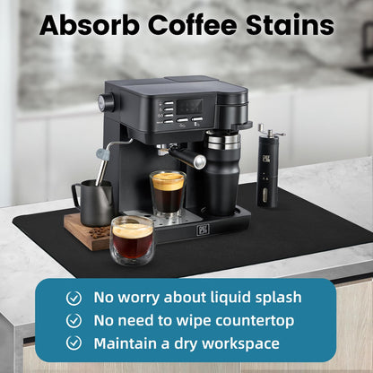 PoYang 24"x16" Coffee Mat Large, Coffee Bar Accessories for Countertop, Absorbent Dish Drying Mat, Anti-Slip and Hide Stain Pad for Espresso Machine, Espresso Maker and Kitchen Counter, Black