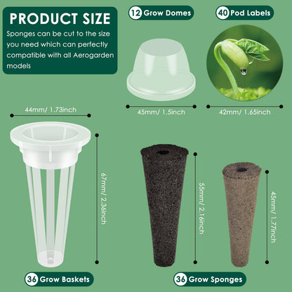 AeroGarden 124 Pc Seed Pod Kit - Hydroponic Growing System with 36 Grow Sponges, 36 Baskets, 12 Domes & 40 Pod Labels