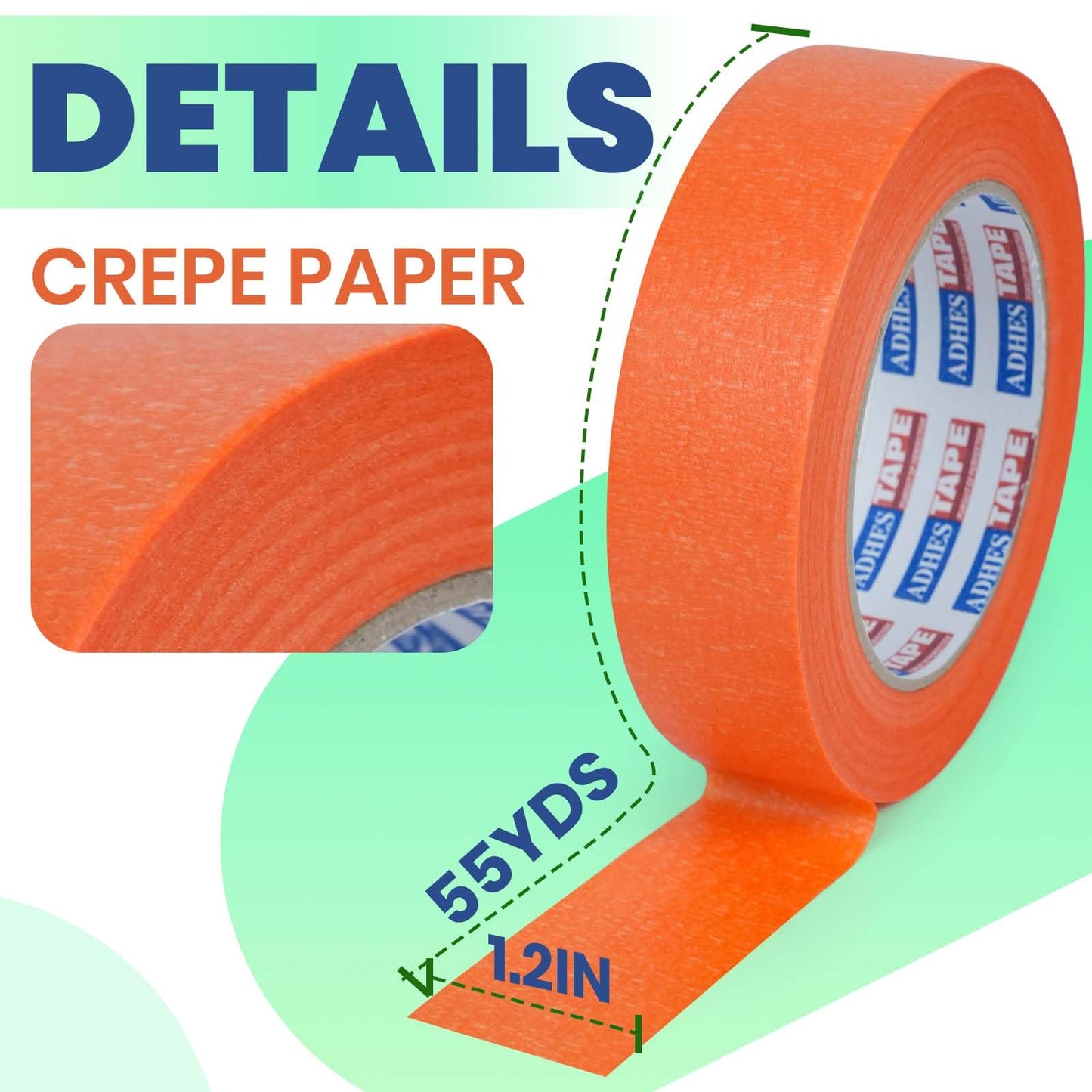 ADHES Orange Masking Tape 1.2 Inch x 55 Yards, 5 Rolls UV Resistant No Residue Painters Tape, Multi-Surface Automotive Masking Tape for Indoor & Outdoor, Arts, Crafts, DIY, Labeling