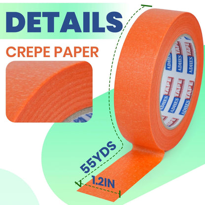 ADHES Orange Masking Tape 1.2 Inch x 55 Yards, 5 Rolls UV Resistant No Residue Painters Tape, Multi-Surface Automotive Masking Tape for Indoor & Outdoor, Arts, Crafts, DIY, Labeling