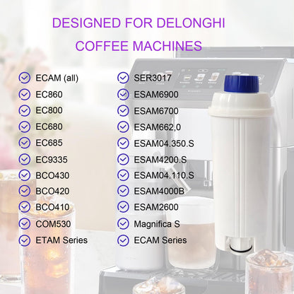 4 Pack DLSC002 Replacement Water Filter Compatible with Delonghi ECAM, Esam, ETAM, BCO, EC Automatic Espresso Coffee Maker Bean to Cup Filtre à eau