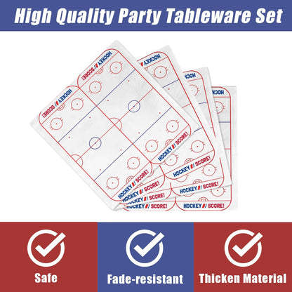 104 PCS Hockey Party Table Supplies Kit Serve 26, Includes Dinner Plates, Dessert Plates, Napkins, Cups for Ice Hockey Birthday Party Sport Events Decorations Favors
