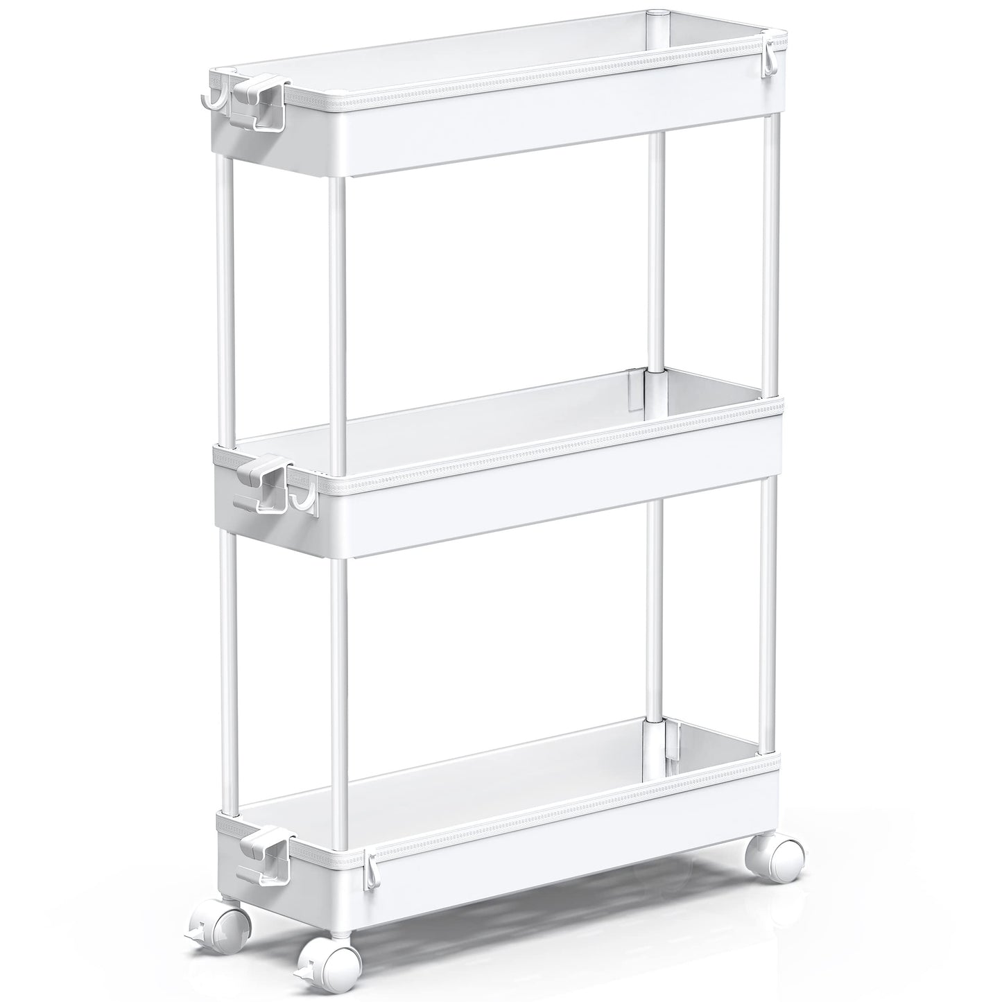 SPACEKEEPER Slim Rolling Storage Cart, Laundry Room Organization, 3 Tier Mobile Shelving Unit Bathroom Organizer Utility Cart for Kitchen, Narrow Places,White