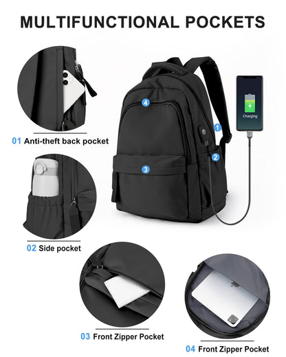 Backpack for School Black Women College High School Bag for Girls Teen Boys Book Bag Casual Travel Laptop Backpacks for Men