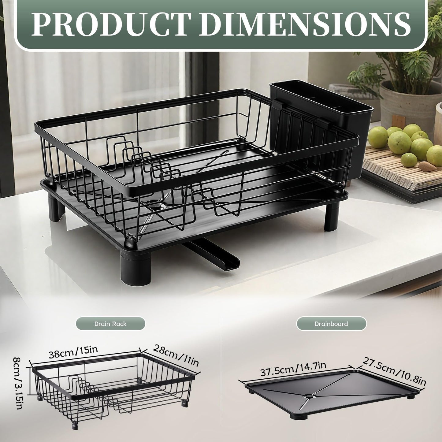 Dish Drying Rack,Rv Essentials, Kitchen Organizers and Storage, Dish Racks with Drain Board, Kitchen Essentials, Rv Accessories, Egouttoir à Vaisselle, with Cutlery Holder, Stainless Steel, 29 x 38cm