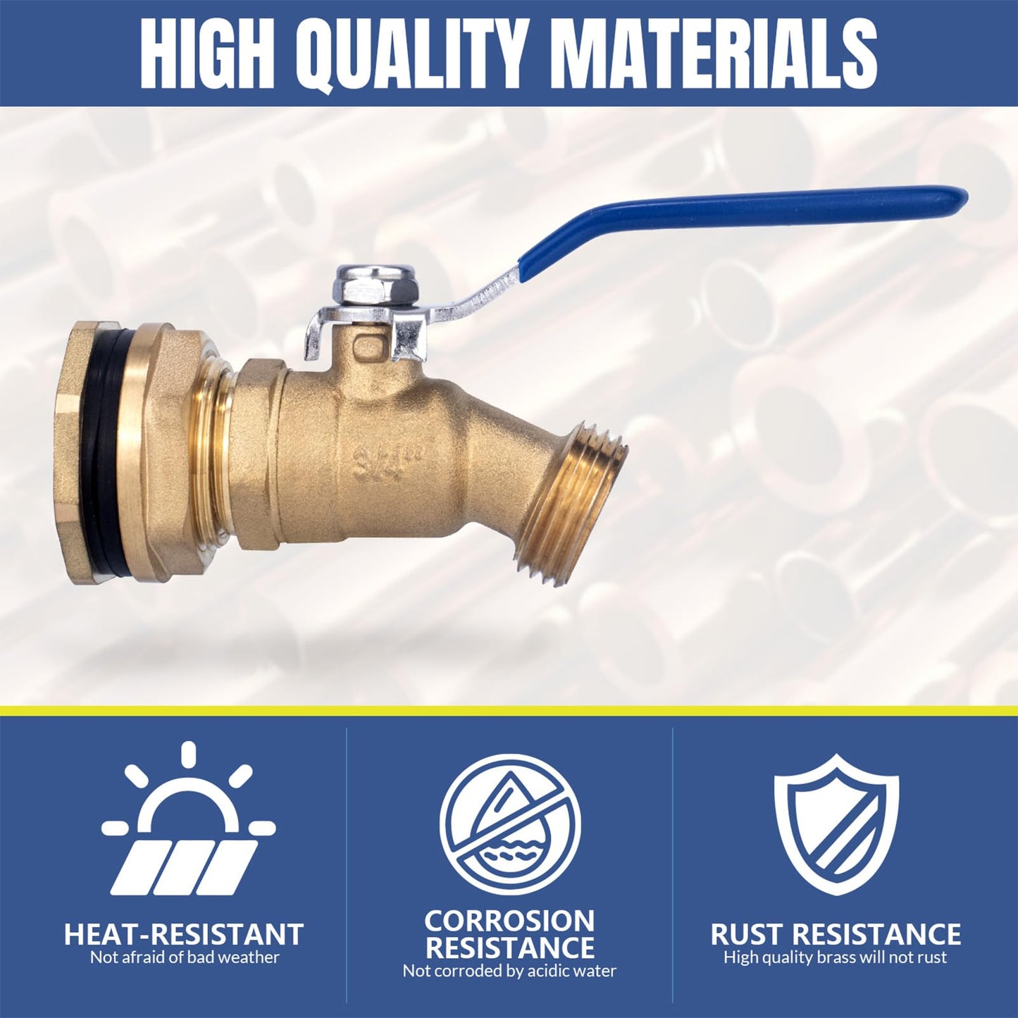 Brass Water Container Rain Barrel Faucets Lead-Free Spigot Kit 55 Gallon Water Tank Faucet,3/4" Inlet to 3/4" GHT Male Thread Outlet Suitable for Garden Hose Thread Connection