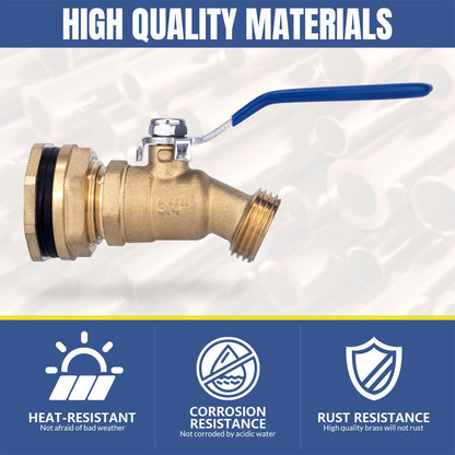 Brass Water Container Rain Barrel Faucets Lead-Free Spigot Kit 55 Gallon Water Tank Faucet,3/4" Inlet to 3/4" GHT Male Thread Outlet Suitable for Garden Hose Thread Connection