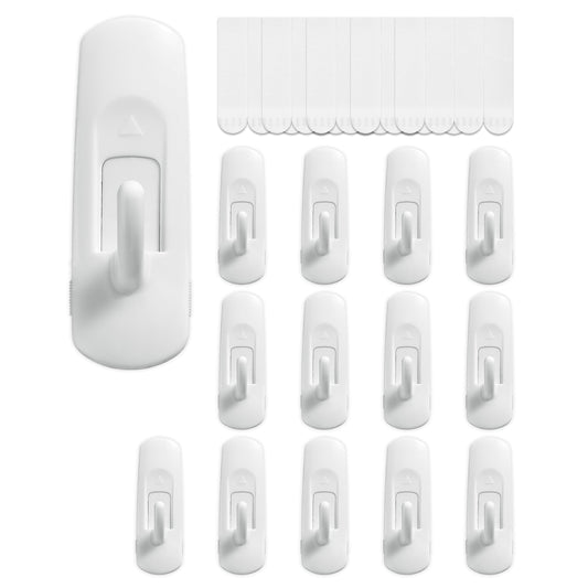 14 Large Hooks+20 Removable Strips, White Utility Hooks, Heavy Duty with Adhesive Strips, Damage-Free Organize Hooks, No Tools Wall Hook for Hanging, Value Pack