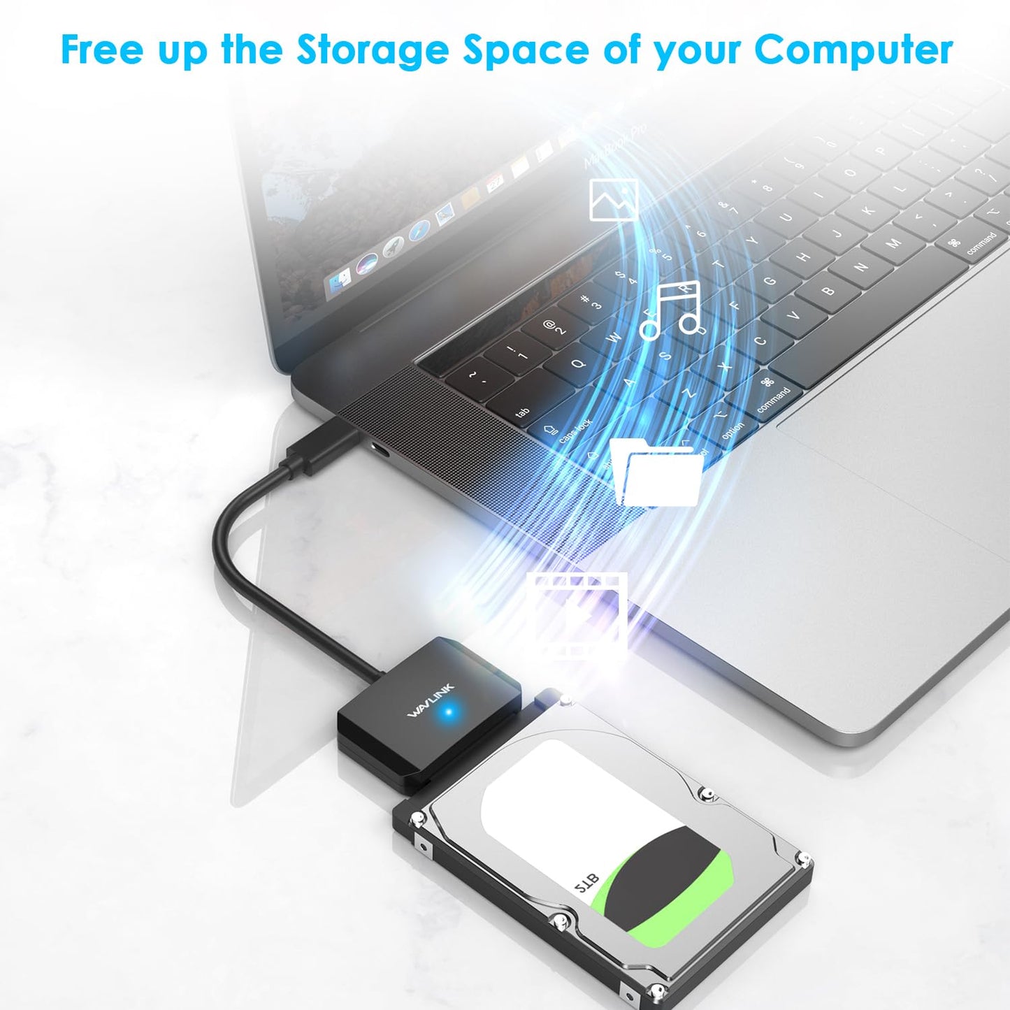 WAVLINK SATA to USB Type-C Hard Drive Cable, 5Gbps USB C to Sata Cable Support UASP, External Hard Drive SATA I/II/III Connector 2.5" SSD/HDD and 3.5" HDD up to 20TB, Power Adapter Included